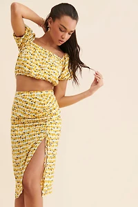 en elly Lemon Print Ruched Skirt