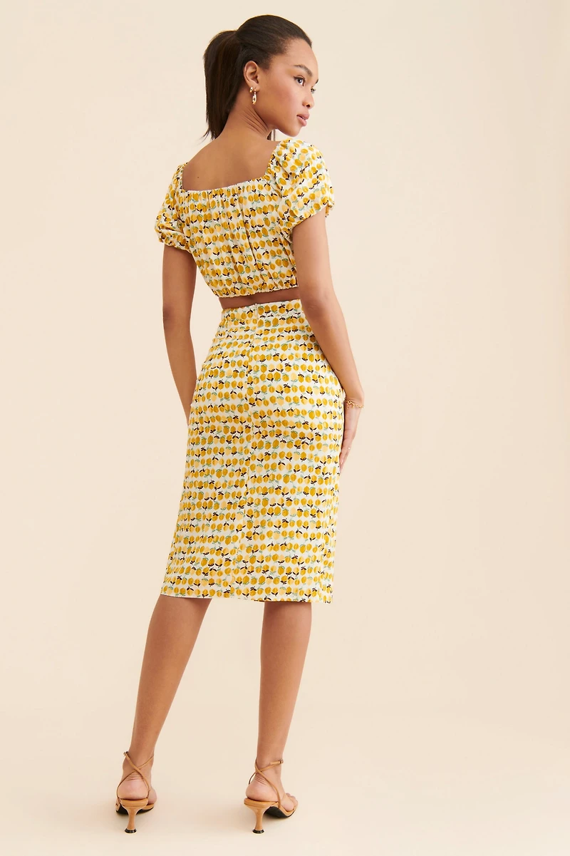 en elly Lemon Print Ruched Skirt