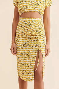 en elly Lemon Print Ruched Skirt
