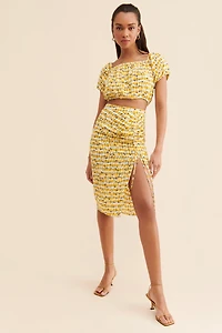 en elly Lemon Print Ruched Skirt