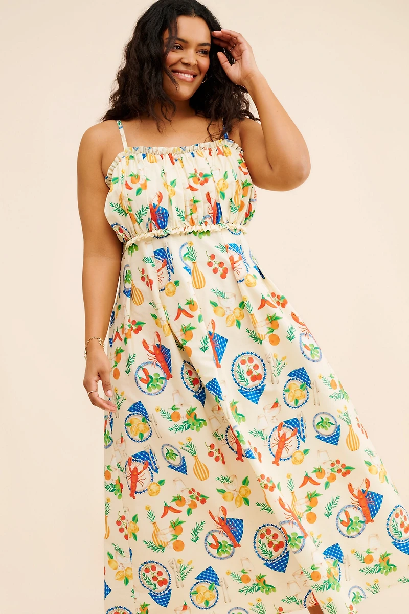 Eloquii Shirred Bodice Ruffle Maxi Dress