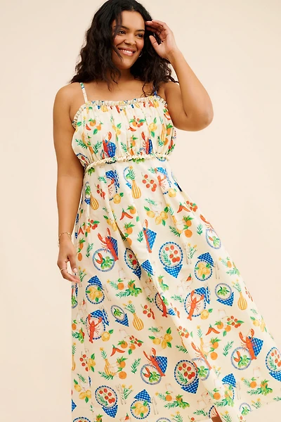 Eloquii Shirred Bodice Ruffle Maxi Dress