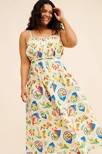 Eloquii Shirred Bodice Ruffle Maxi Dress