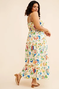 Eloquii Shirred Bodice Ruffle Maxi Dress