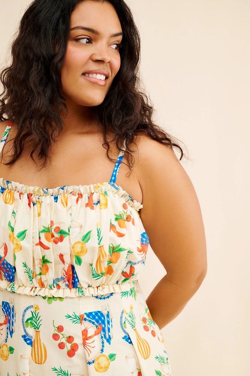 Eloquii Shirred Bodice Ruffle Maxi Dress