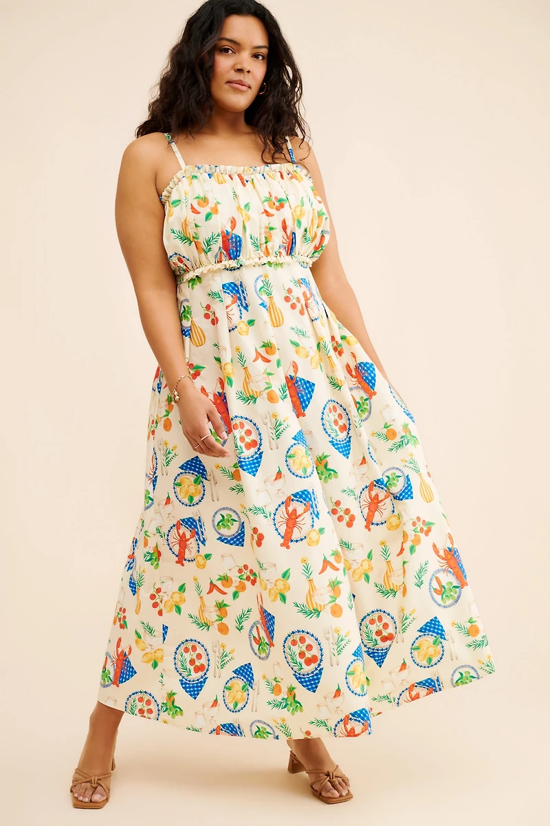 Eloquii Shirred Bodice Ruffle Maxi Dress