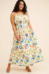 Eloquii Shirred Bodice Ruffle Maxi Dress