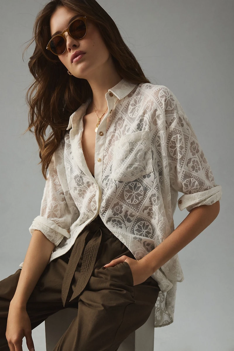 Pilcro Lace Buttoned Blouse