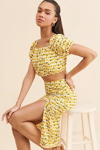 en elly Lemon Print Crop Top