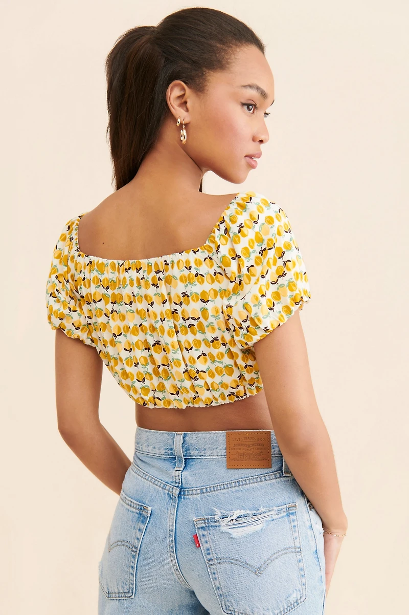 en elly Lemon Print Crop Top