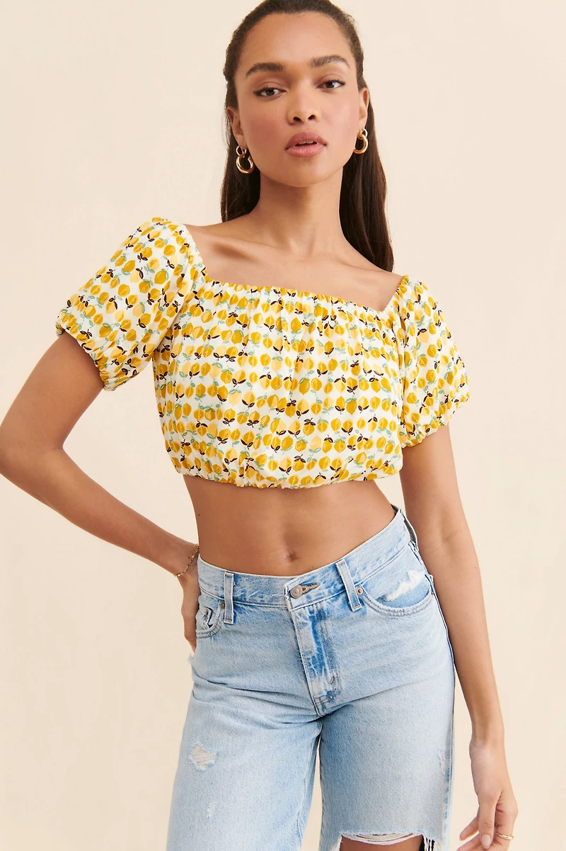 en elly Lemon Print Crop Top
