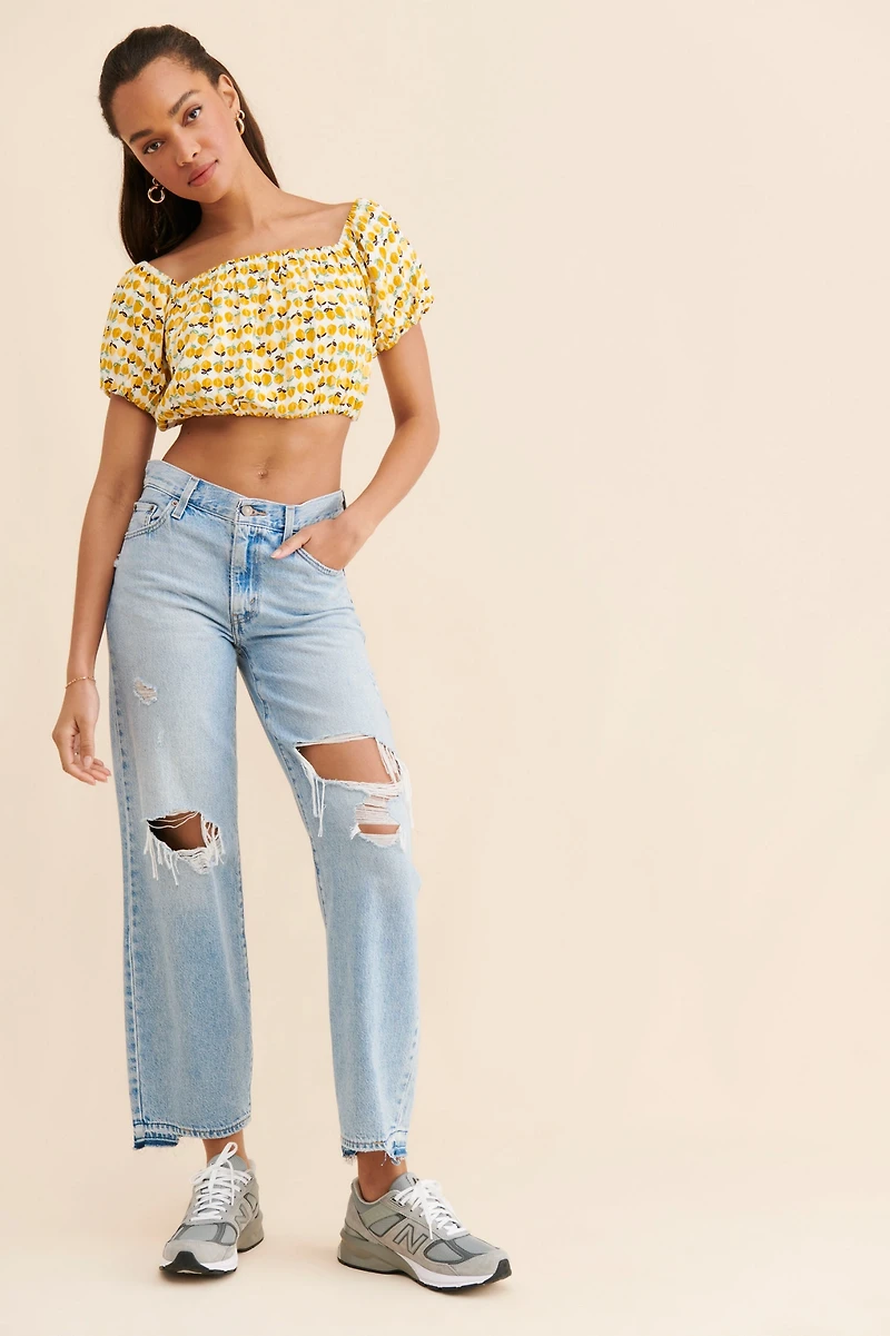 en elly Lemon Print Crop Top