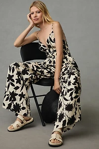 Moon River Printed Smocked-Waist Jumpsuit