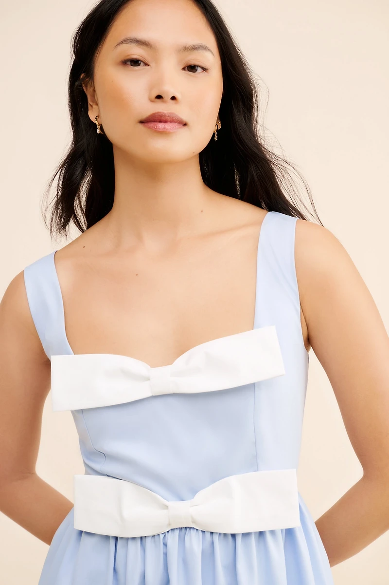 Flat White Bow Mini Dress