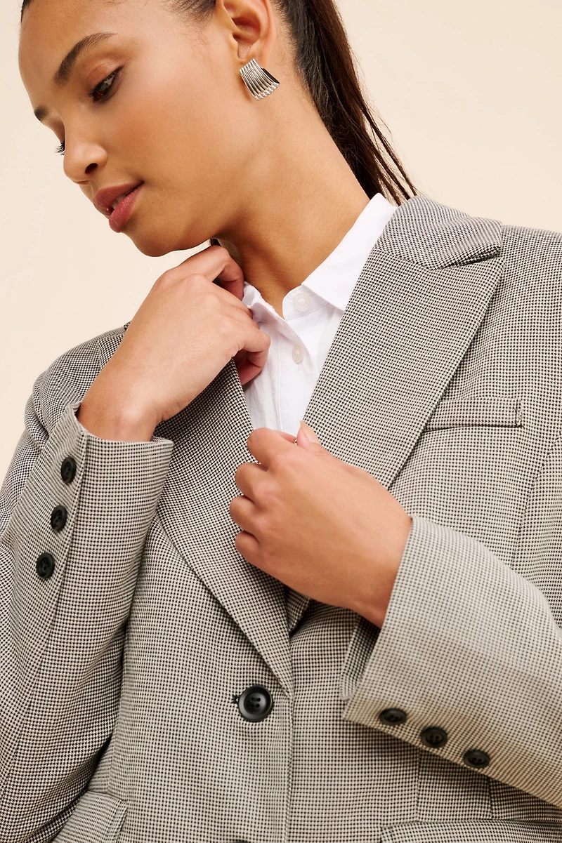 Flat White Tailored Houndstooth Blazer