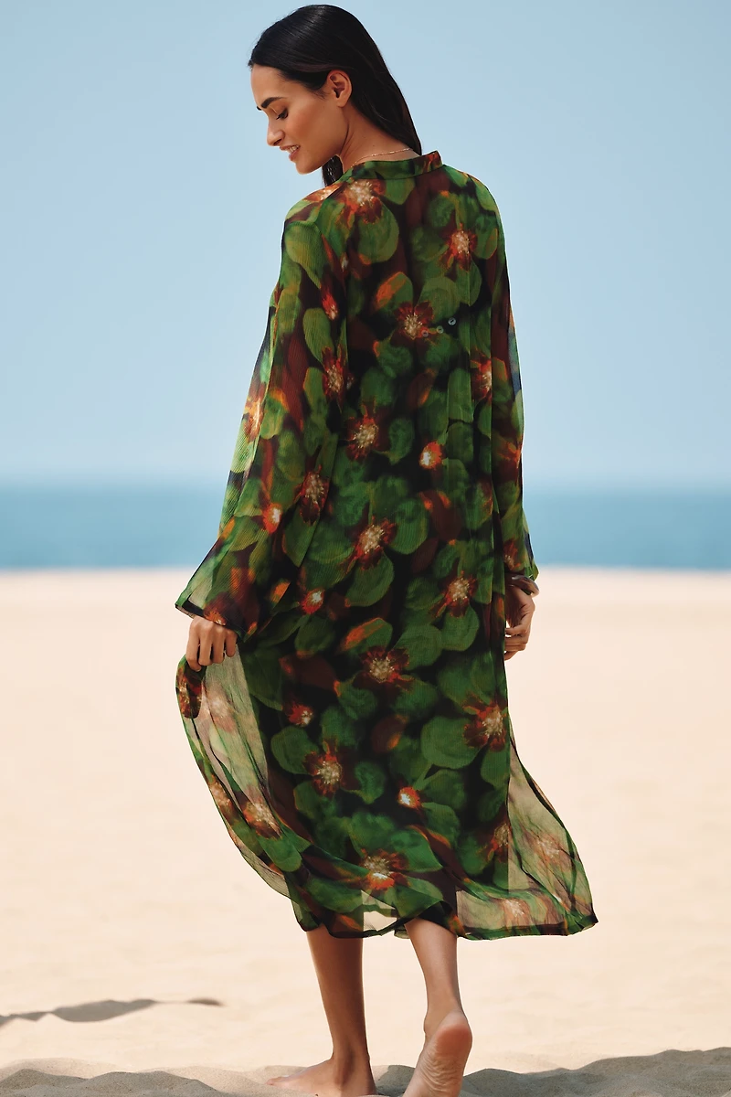 Chan Luu Long-Sleeve Floral Silk Kaftan