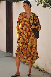 Chan Luu Long-Sleeve Floral Silk Kaftan