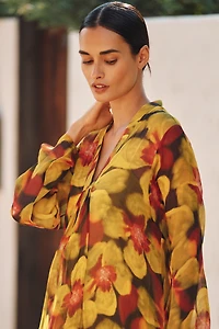 Chan Luu Long-Sleeve Floral Silk Kaftan