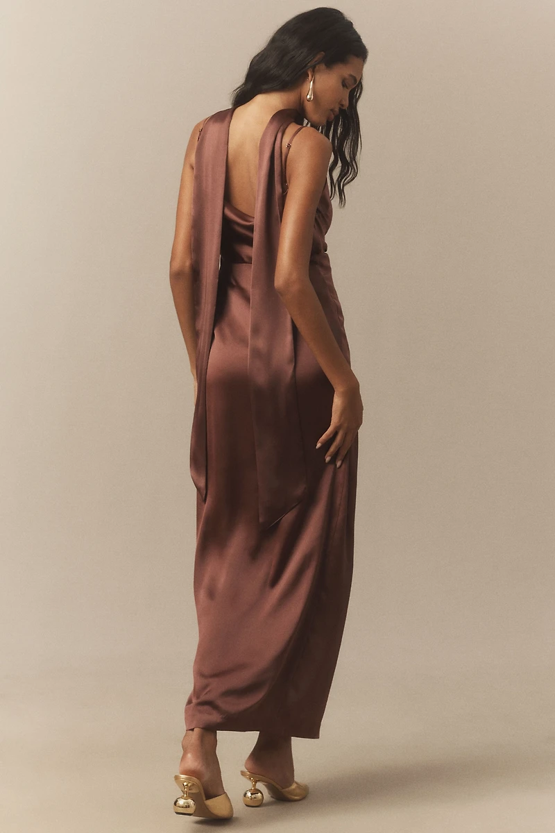 BHLDN Delaney Scoop-Neck Scarf High-Shine Satin Maxi Dress