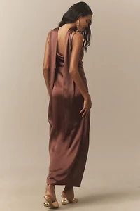 BHLDN Delaney Scoop-Neck Scarf High-Shine Satin Maxi Dress