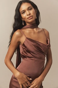 BHLDN Delaney Scoop-Neck Scarf High-Shine Satin Maxi Dress