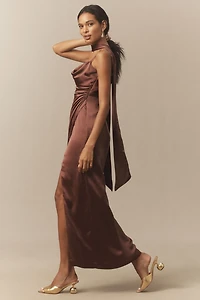 BHLDN Delaney Scoop-Neck Scarf High-Shine Satin Maxi Dress