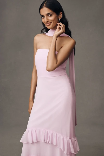 BHLDN Scarf-Neck Strapless Tiered Maxi Dress