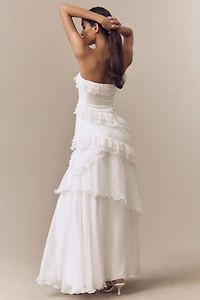 AMUR Harrison Strapless Silk Ruffle Gown
