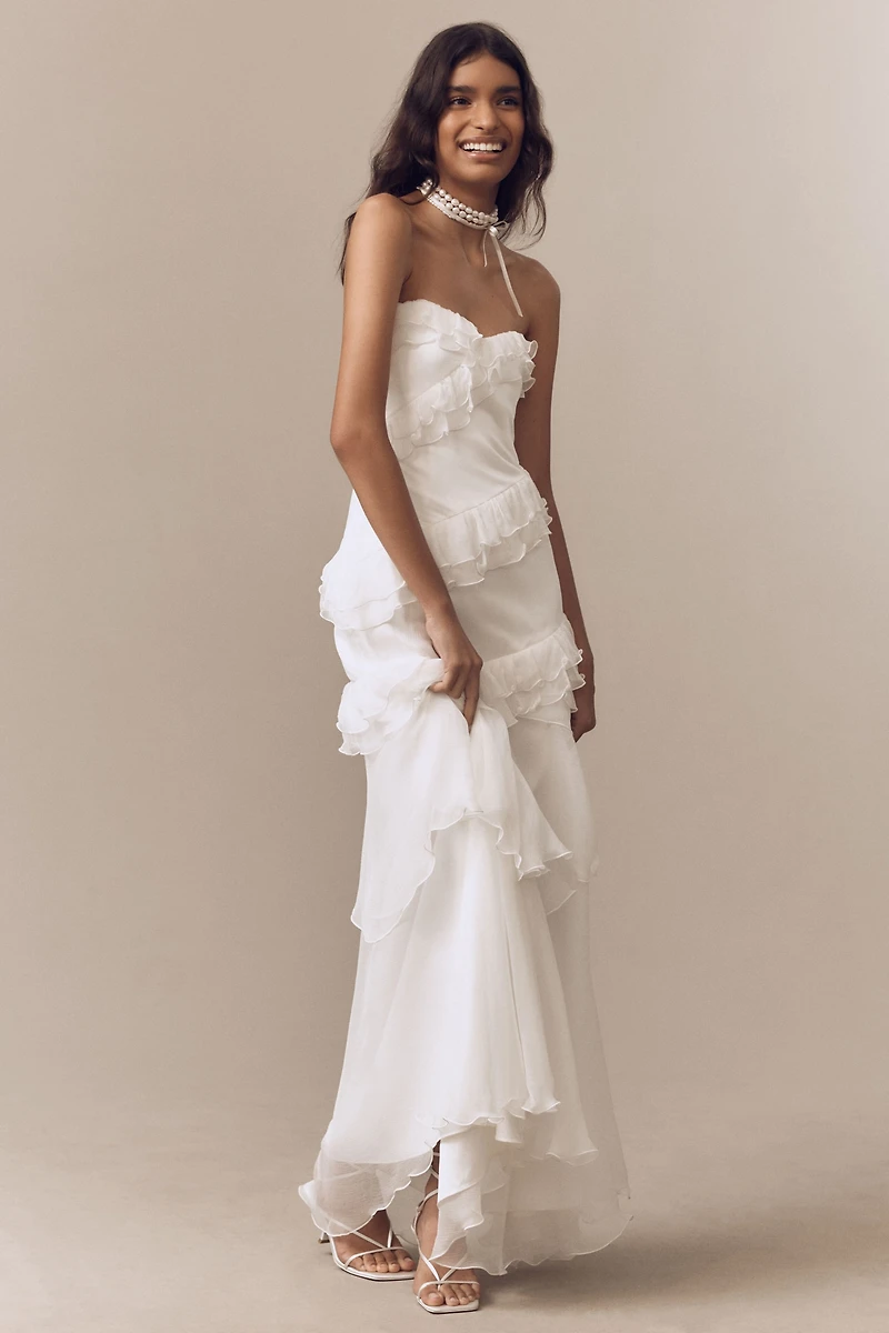AMUR Harrison Strapless Silk Ruffle Gown