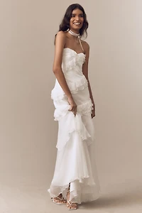 AMUR Harrison Strapless Silk Ruffle Gown
