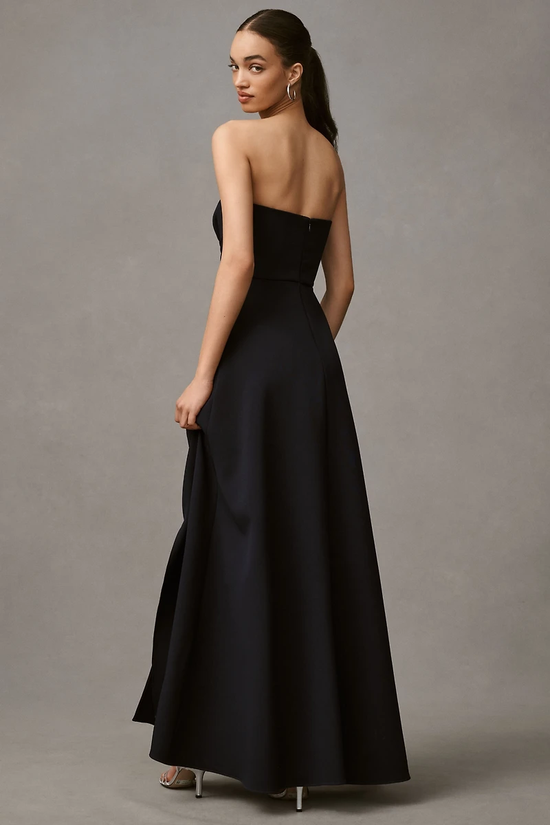 Shoshanna Dory Strapless Asymmetric Crepe A-Line Maxi Dress