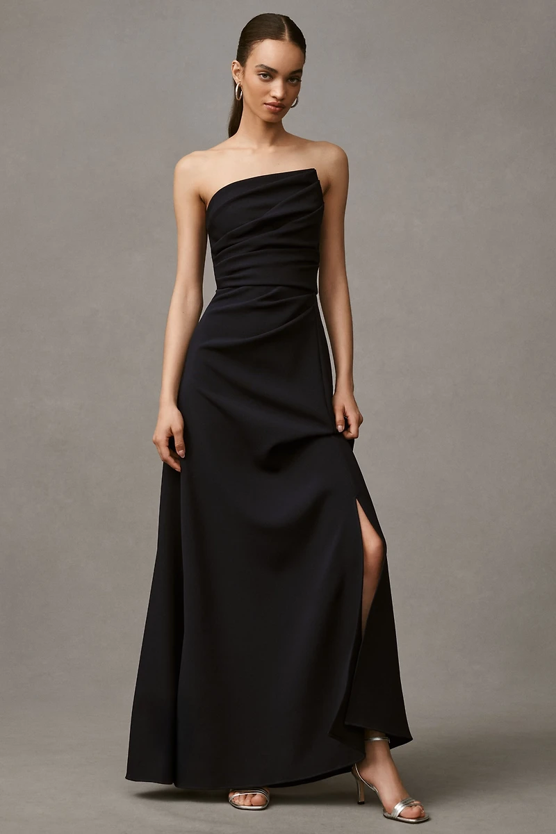 Shoshanna Dory Strapless Asymmetric Crepe A-Line Maxi Dress