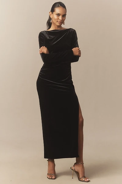 BHLDN Eloise Boat Neck Stretch Velvet Maxi Dress