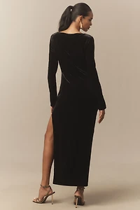BHLDN Eloise Boat Neck Stretch Velvet Maxi Dress