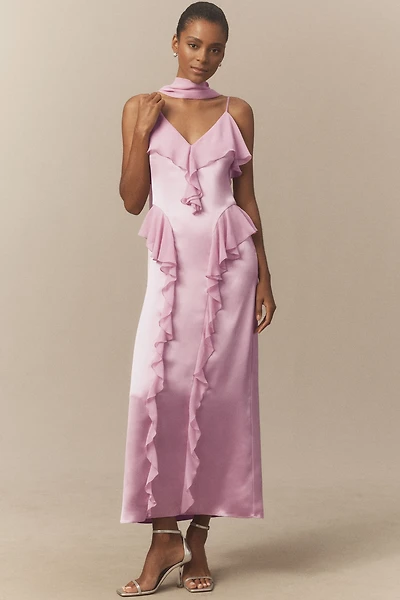 Mare Sleeveless Ruffled Satin Chiffon Maxi Dress
