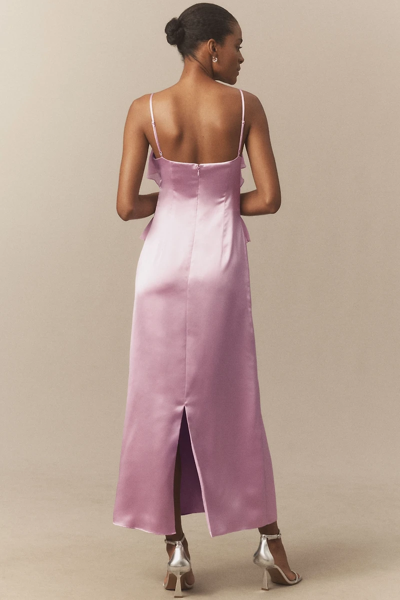 Mare Sleeveless Ruffled Satin Chiffon Maxi Dress
