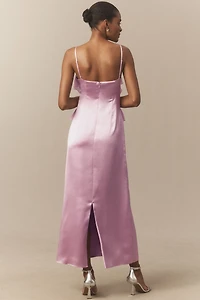 Mare Sleeveless Ruffled Satin Chiffon Maxi Dress