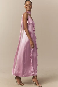 Mare Sleeveless Ruffled Satin Chiffon Maxi Dress