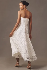 Shoshanna Miller Strapless Embroidered Lace A-Line Midi Dress