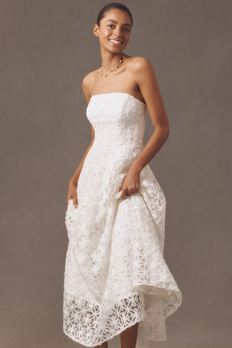 Shoshanna Miller Strapless Embroidered Lace A-Line Midi Dress