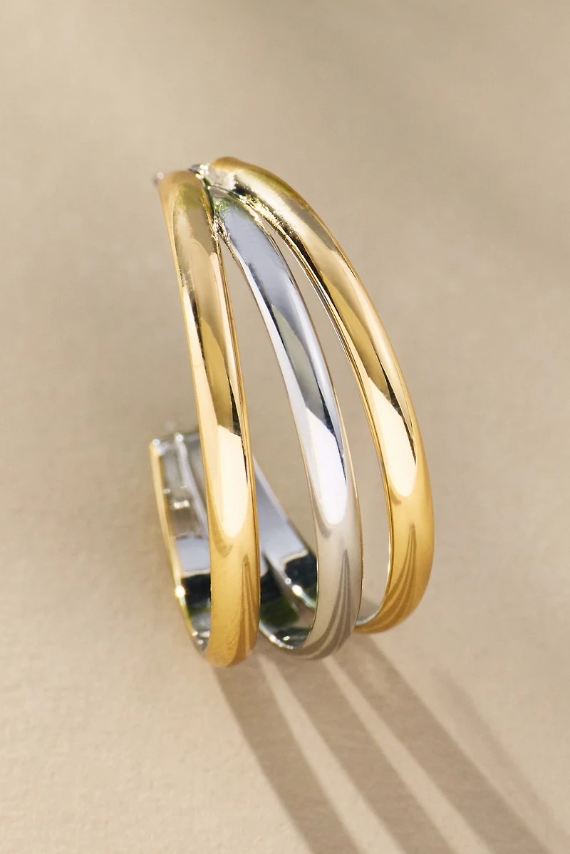 Mixed Metal Triple Hoop Earrings