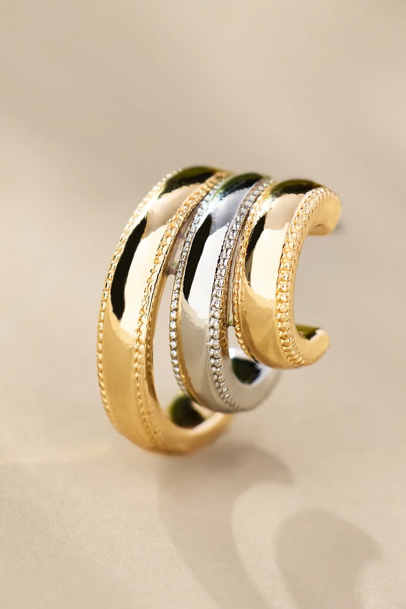 Mixed Metal Triple Huggie Earrings