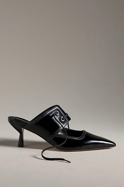 Maeve Contrast Lace-Up Kitten-Heel Mules