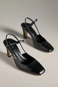 By Anthropologie Vintage Square-Toe Slingback Heels