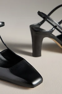 By Anthropologie Vintage Square-Toe Slingback Heels