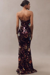 Helsi Helen Strapless Floral Sequin Mermaid Maxi Dress