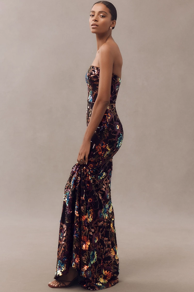 Helsi Helen Strapless Floral Sequin Mermaid Maxi Dress