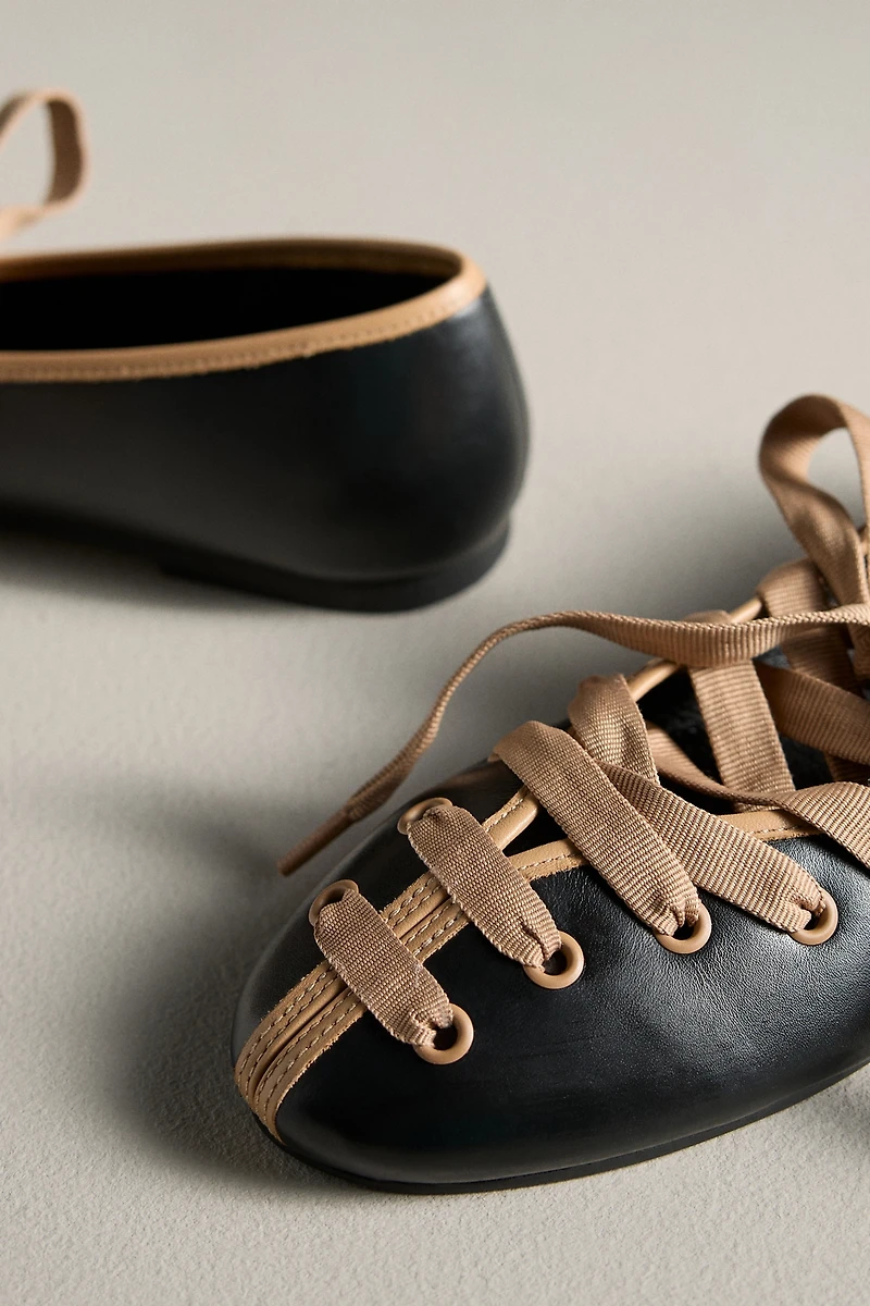 Maeve Contrast Lace-Up Ballet Flats