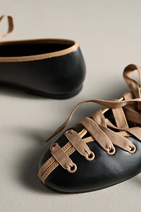 Maeve Contrast Lace-Up Ballet Flats