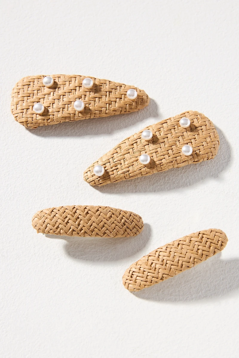 Pearled Raffia Hair Clips, Set of 4